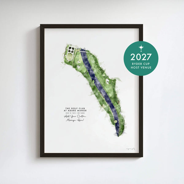 Framed map of Adare Manor with '2027 Ryder Cup Host Venue' label on a white background