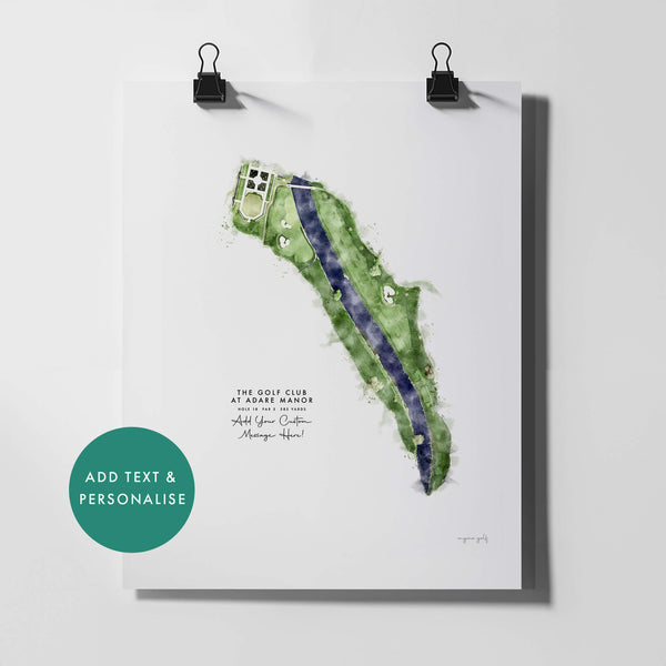 Adare Manor course map poster with text customization option on a white background