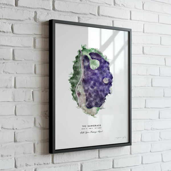 Hole in one golf gift, black framed print of any golf course or golf hole on a wall