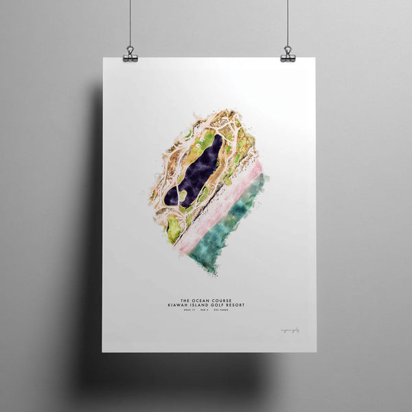 Kiawah Island Ocean Course Golf Gift - Print of Hole 17, unframed golf art poster print