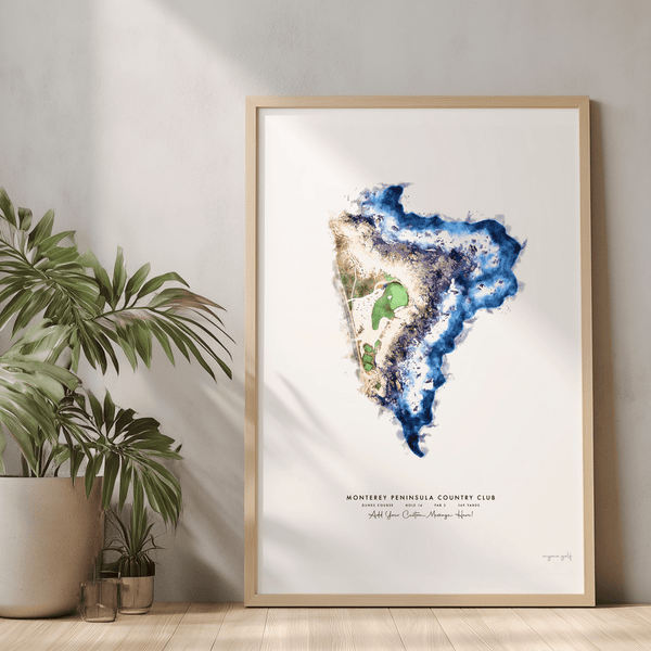 Personalized Monterey Peninsula golf gift artwork displayed in situ