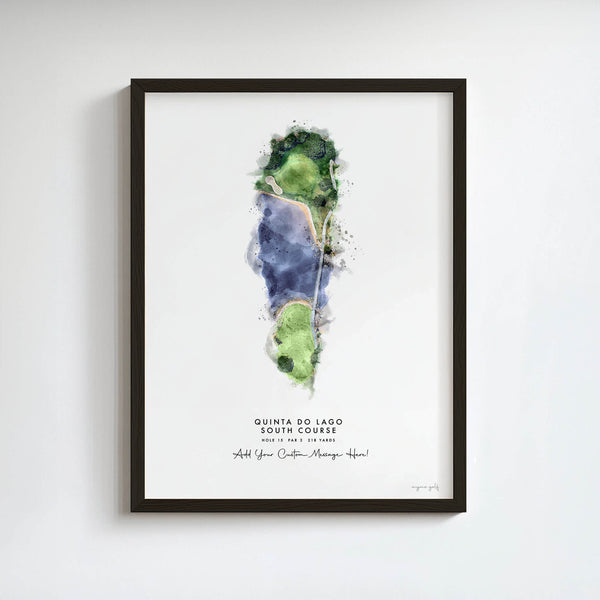 Framed golf course map print on a white wall