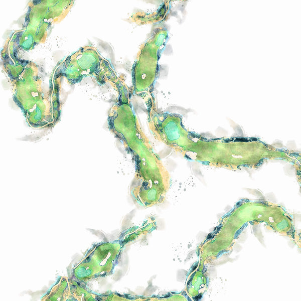 Close-up detail of a Mymo personalized golf art print of Landmand Golf Club
