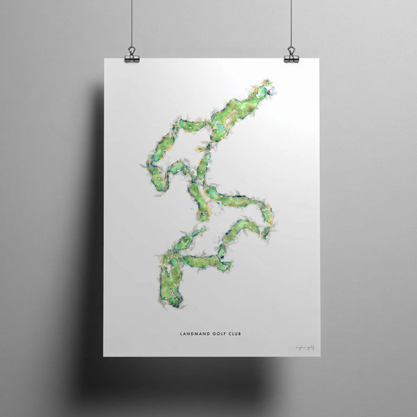 Mymo personalized golf art print of the Landmand Golf Club course map design