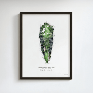 Loch Lomond Golf Gift - Print of Hole 5 'Creinch' golf art print in a black frame