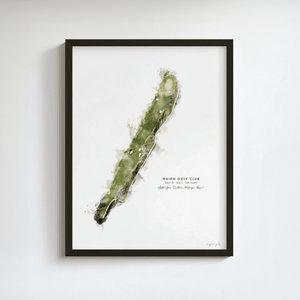 Nairn Golf Gift - Print of Hole 18 'Home' golf art print in a black frame
