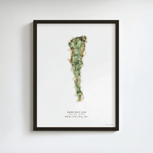 Nairn Golf Gift - Print of Hole 9 'Ice House' golf art print in a black frame