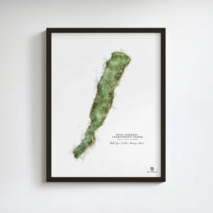 Royal Dornoch - Print of Hole 14 'Foxy' (Championship Course) golf art print in a black frame