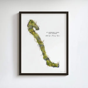 St. Andrews - Print of The Old Course, Personalized Golf Gift golf art print in a black frame